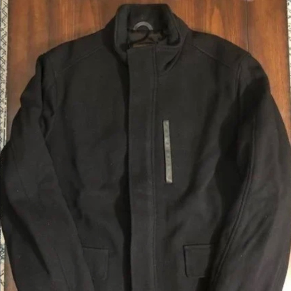 COLE HAAN MEN’S BROWN WOOL BLEND LEATHER TRIM COAT FULL ZIP  SIZE XXL